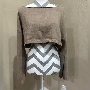 ZAFUL Tan Crop Wide Neck Sweater with bell sleeves